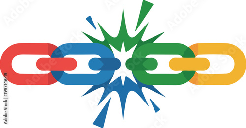 Broken chain link illustration representing connectivity failure and communication disconnection concept for network or digital system security.