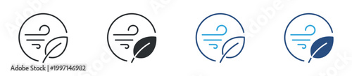 Natural wind icon. Air flow leaf symbol. Eco breeze and environmental energy icon, vector illustration.