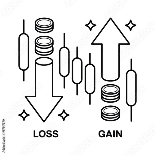 Financial chart icon illustration with loss and gain symbols