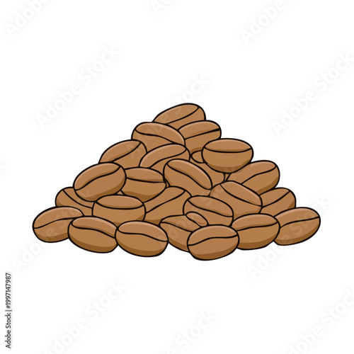 Heap of Roasted Coffee Beans with Brown Color and Distinctive Grooves