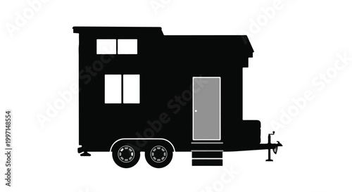 Modern tiny house on wheels, minimalist trailer home, small mobile house, eco-friendly living, sustainable architecture, compact dwelling