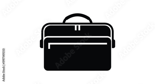 A black briefcase icon presented in a bold flat design silhouette
