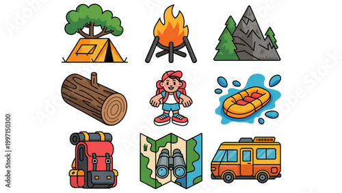 Colorful cartoon animals and objects set with playful icons and numbers Vector