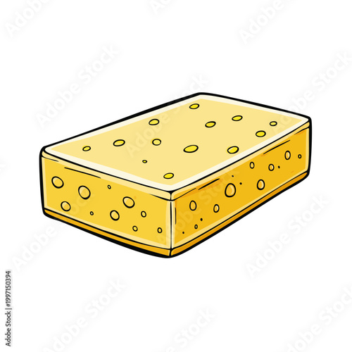 Rectangular yellow sponge with pores for cleaning and scrubbing