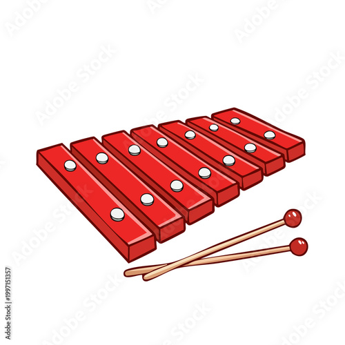 Vibrant red wooden xylophone with mallets for musical education and creative play