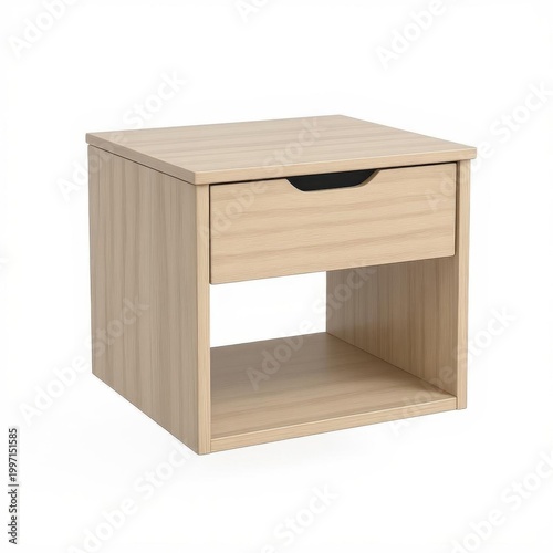 Light Oak Wood Nightstand with Single Drawer and Open Shelf Storage Solution
