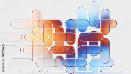 Tableau sur toile Glossy glass plates with vibrant orange and blue scattered reflection