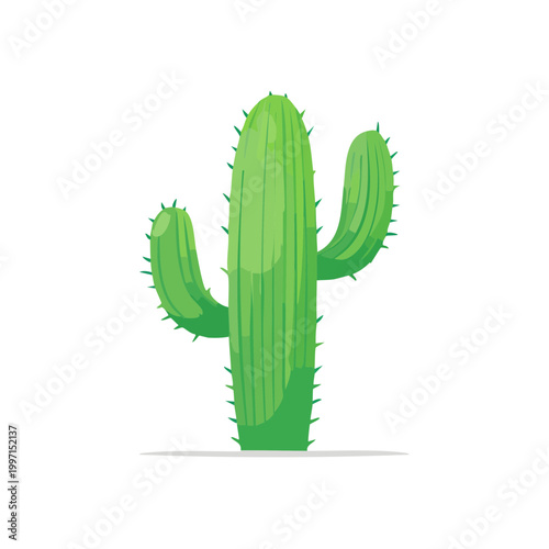 Vibrant green saguaro cactus illustration with spiky texture and multiple arms