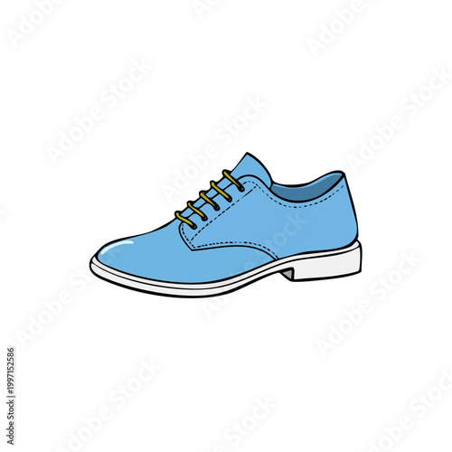 Stylish blue oxford shoe with yellow laces, elegant footwear, formal or casual wear, clean design illustration