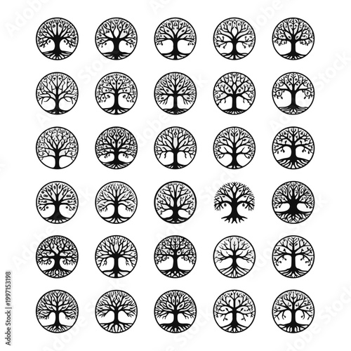 фотографія Ornamental Tree of Life Icons Vector Seamless Pattern