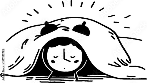 Young child sleeping under blanket on wooden bedroom floor