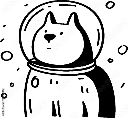 Cartoon dog astronaut gazing with helmet against white space