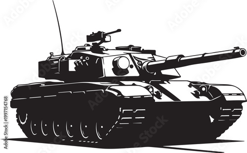 Military tank, black illustration, armored vehicle, warfare icon