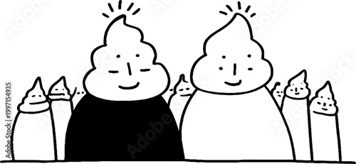 Two smiling characters with whipped cream heads on display