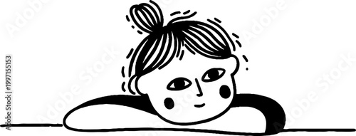 Child resting chin on arms while gazing across table