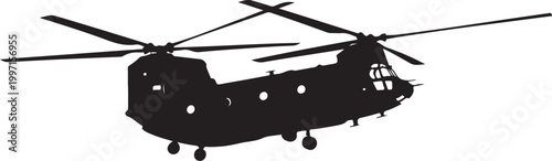 Black helicopter silhouette, military aircraft icon, rotorcraft symbol, aviation graphic