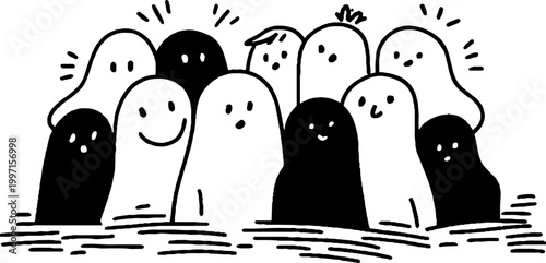 Cluster of ghost like figures emerging from water surface