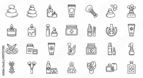 Collection of spa and beauty icons in a clean line art style.