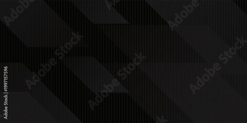 Dark deep black grey dynamic abstract background with diagonal lines. Modern creative halftone premium gradient. 3d cover of business presentation banner for sale event night party. Soft shadow carbon
