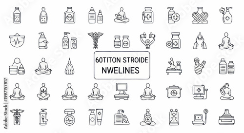 Collection of Line Art Icons Representing Health and Wellness.