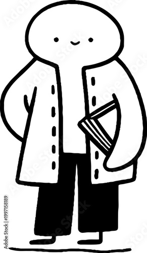 Cartoon character standing holding book on white background