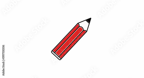 A red pencil with a black outline against a white background