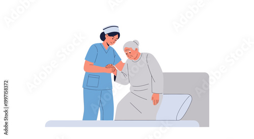 Nurse assisting an elderly person in getting up.