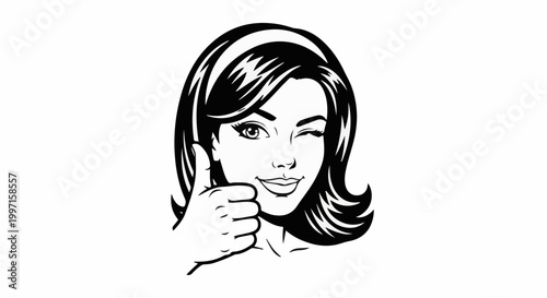 A retro comic-style illustration of a woman giving a thumbs-up