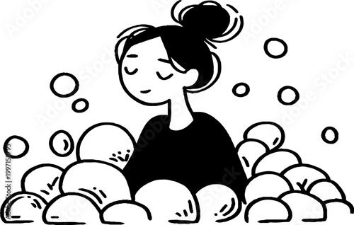 Woman relaxing in bubble bath with closed eyes