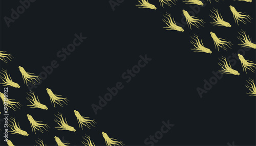Ginseng Background. Handdrawn Root Illustration. Herbal Botanical Background. for Packaging Textile Design