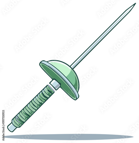 Cartoon Illustration of a Fencing Sword with Green Accents