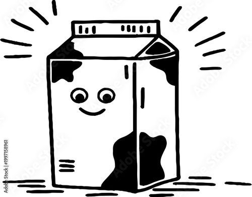 Milk carton character standing with rays on flat surface