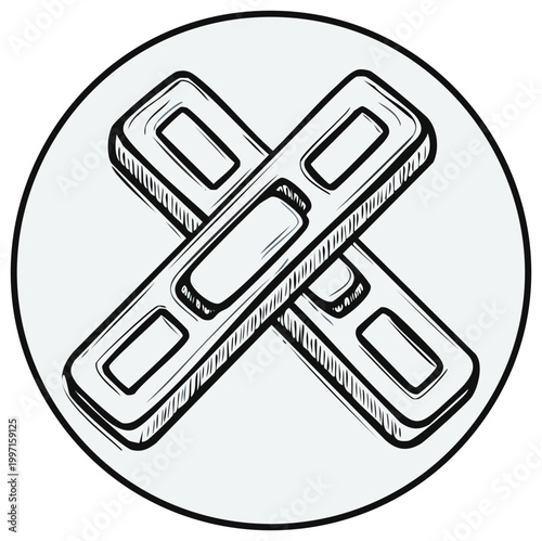 Crossed Plasters Hand Drawn Illustration, Emergency Aid Accessories in Round Frame