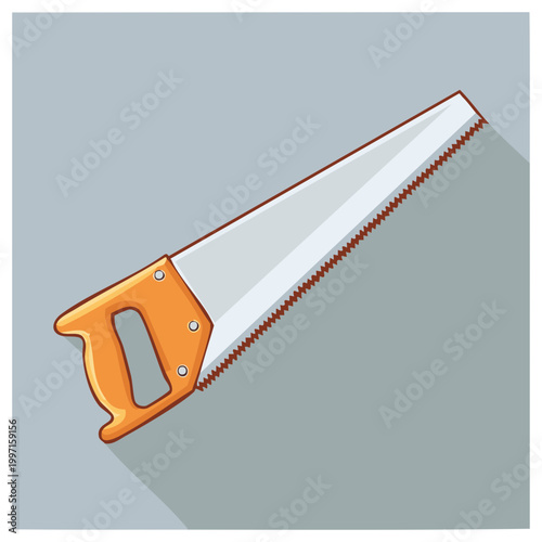 Cartoon Hand Saw with Wooden Handle; Carpentry Tool for Wood Cutting; Flat Illustration Style, isolated