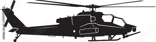 Black helicopter silhouette, aircraft icon, vector illustration, transportation symbol