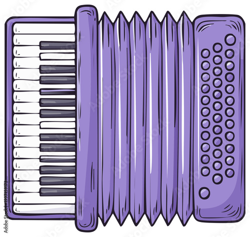 Cartoon purple accordion illustration for music, performance, and entertainment.