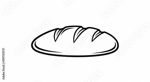 A simple black and white line drawing of a rustic loaf of bread