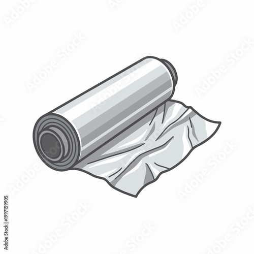 An illustration of a roll of plastic wrap, with a section of the plastic unrolled and crumpled.