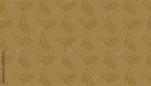 Ginseng Seamless Pattern. Handdrawn Root Illustration. Herbal Botanical Background. for Packaging Textile Design