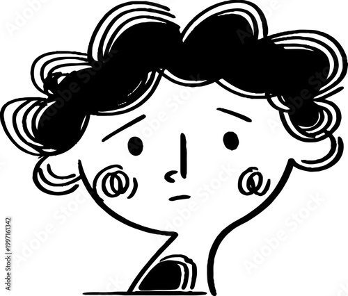 Boy character with worried expression on white background