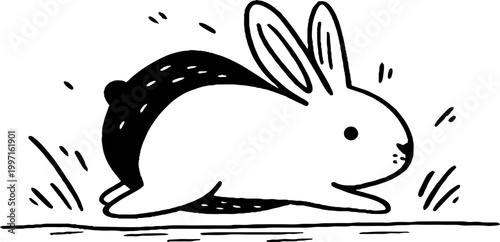 Rabbit running quickly across low grass in simple sketch