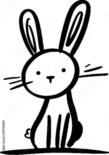 Upright rabbit sitting attentive on flat surface in sketch