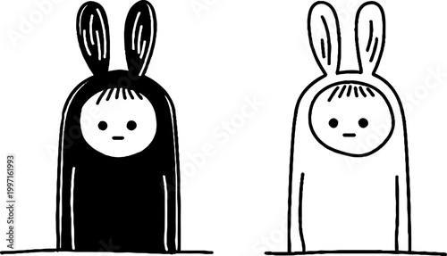 Two bunny characters standing side by side on plain base