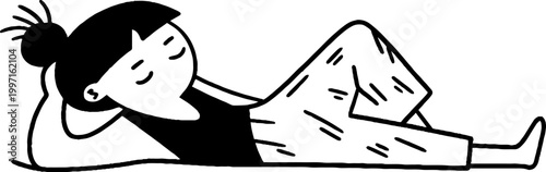 Young person reclining relaxed on floor in simple illustration