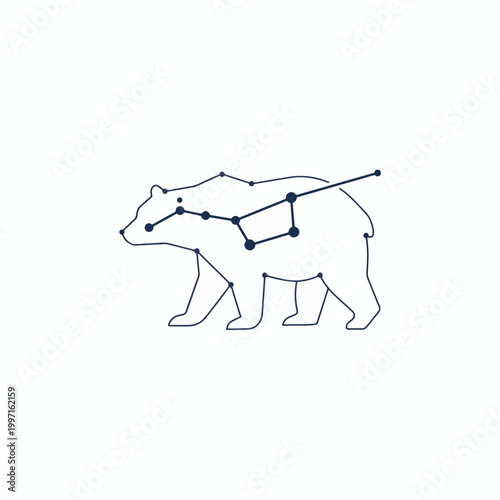 Stylized outline of a bear with a constellation superimposed on its back, forming Ursa Major and the Big Dipper.