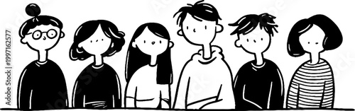 Group of young people standing together in horizontal row