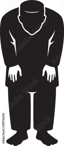 Muslim Man Bowing in Ruku Prayer Vector, Islamic Namaz Silhouette for Ramadan Worship Graphics