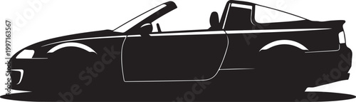 Black convertible sports car, vector silhouette, side view, modern design, automotive illustration