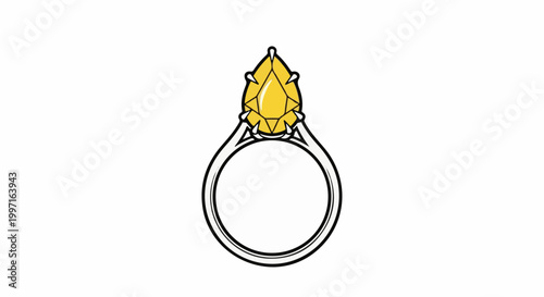 A pear-shaped yellow gem adorns a simple silver ring