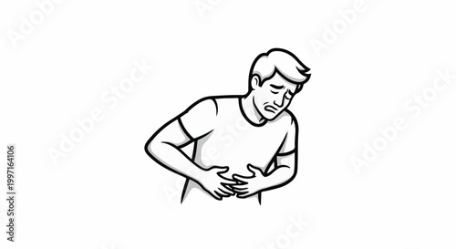 A person clutches their stomach in discomfort, face contorted in pain